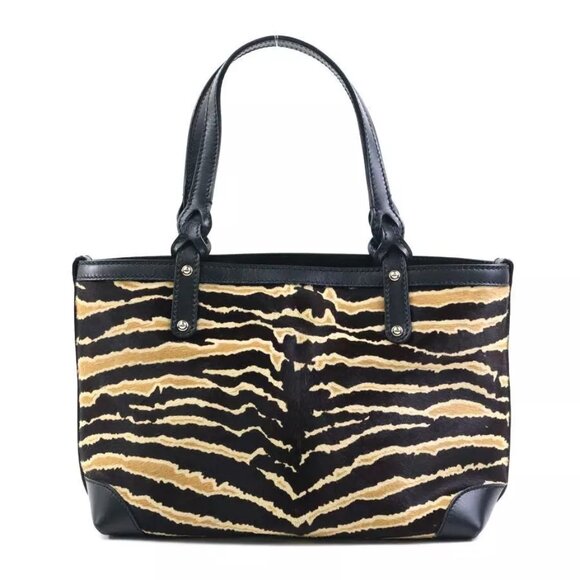 Auth GUCCI Handbag Black/Brown Pony Hair/Leather